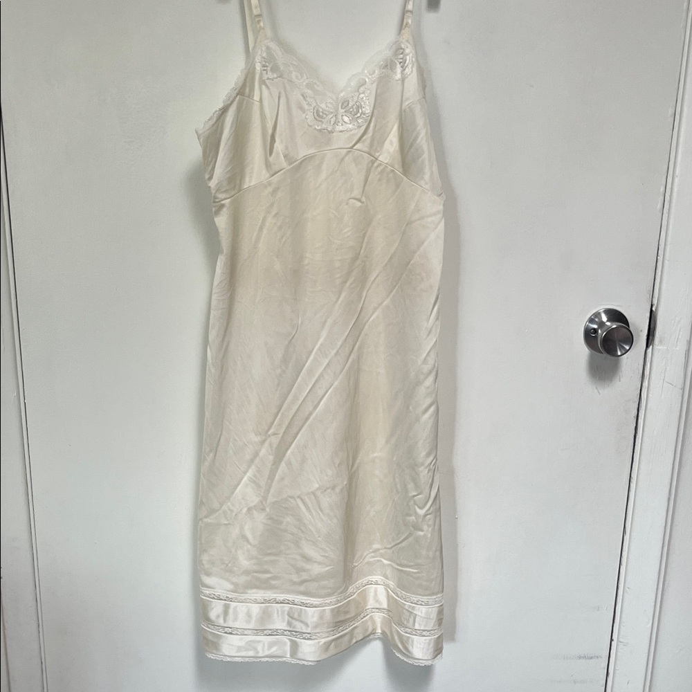 Elegant Vintage Cream Lace Trim Slip Dress